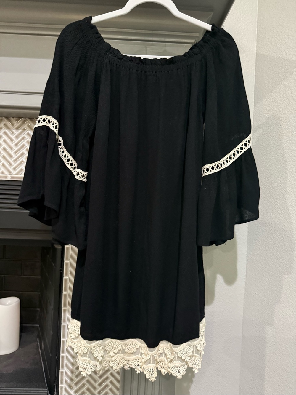 My Story Black Off-Shoulder Top/Dress with Cream Lace Trim